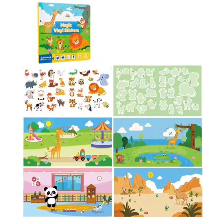 Jucării copii 4-5 ani - Carte cu stickere reutilizabile animale Magic Vinyl Stickers