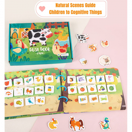 CĂRȚI - Carte de activitati Montessori cu carduri reutilizabile cu arici Busy book Ferma