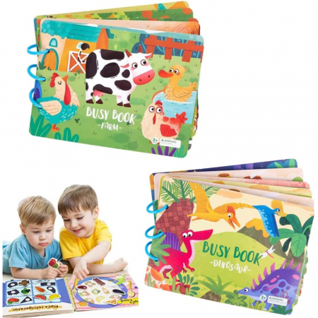 Carte de activitati Montessori cu carduri reutilizabile cu arici Busy book Ferma [1]