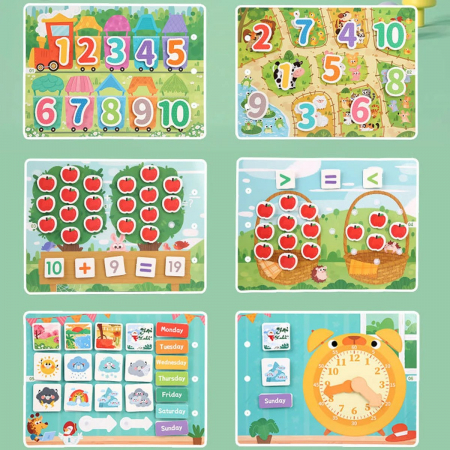 Carte de activitati Montessori cu carduri reutilizabile cu arici litere, numere si forme geometrice Numeral busy book [2]