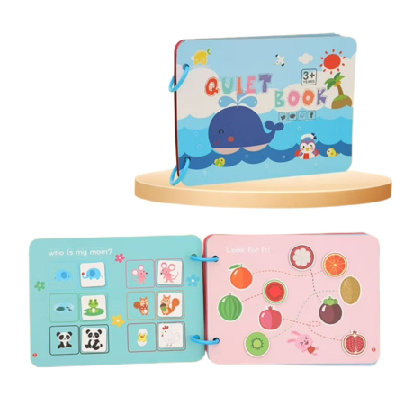 Carte de activitati Montessori cu carduri reutilizabile cu arici Quiet book animale marine [4]