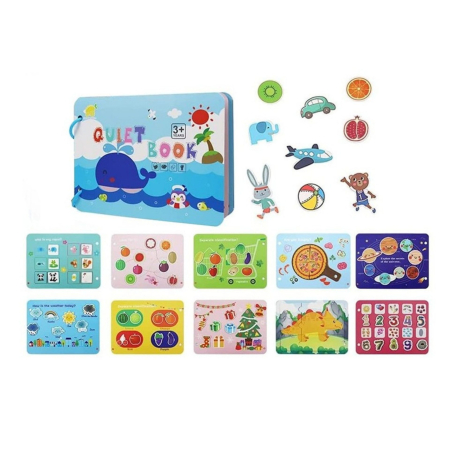 Carte de activitati Montessori cu carduri reutilizabile cu arici Quiet book animale marine [3]