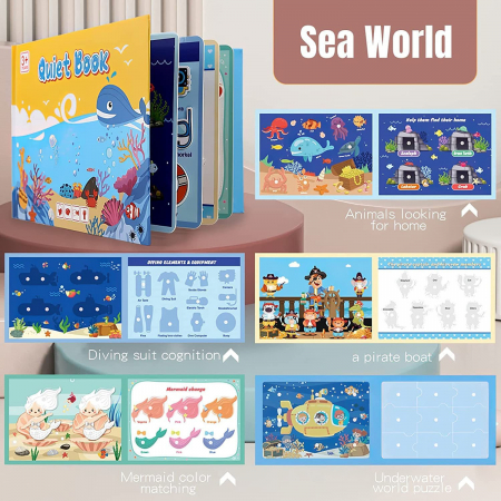 Carte de activitati Montessori cu carduri reutilizabile cu arici Quiet book ANIMALE MARINE [2]