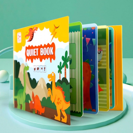 CĂRȚI - Carte de activitati Montessori cu carduri reutilizabile cu arici Quiet book DINOZAURI
