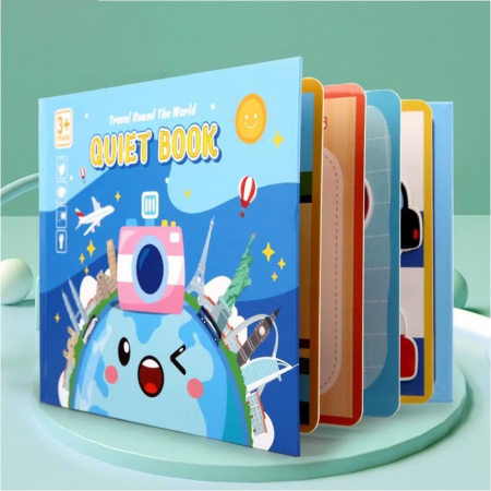 Cărţi de activităţi - Carte de activitati Montessori cu carduri reutilizabile cu arici Quiet book IN JURUL LUMII