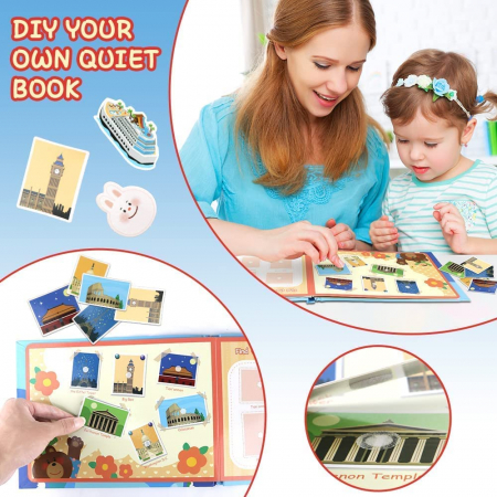 Carte de activitati Montessori cu carduri reutilizabile cu arici Quiet book IN JURUL LUMII [1]