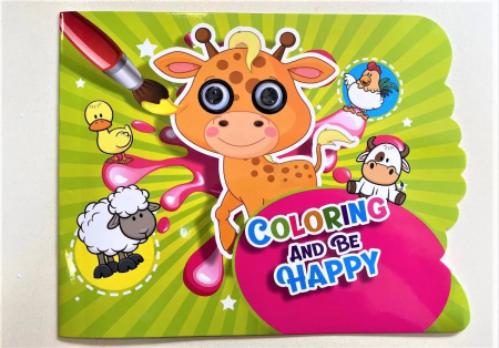 Cărţi de colorat - Carte de colorat si set de 6 minicreioane cerate animale cu ochisor