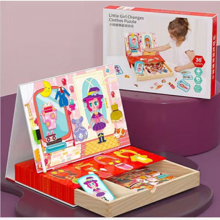 Carte magnetica din lemn Imbraca fata Little girl changes clothes puzzle [1]