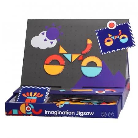 Jocuri Educative - Carte magnetică puzzle Creeaza modele din forme geometrice- Magnetic Collage Imagination Jigsaw
