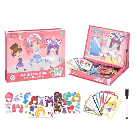 IDEI DE CADOURI - Carte magnetică puzzle Imbraca fetita Magnetic Girl dress up game