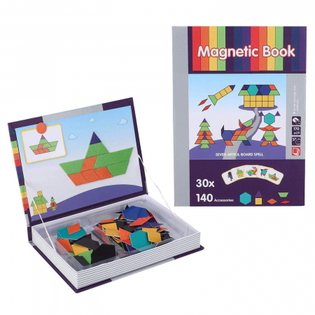 Jocuri Educative - Carte magnetică puzzle TANGRAM- Magnetic Book jigsaw puzzle