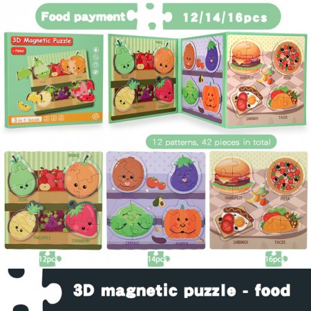 PROMOŢII - Carte Puzzle magnetic 3D 3 in 1 alimente