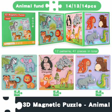 PROMOŢII - Carte Puzzle magnetic 3D 3 in 1 animale