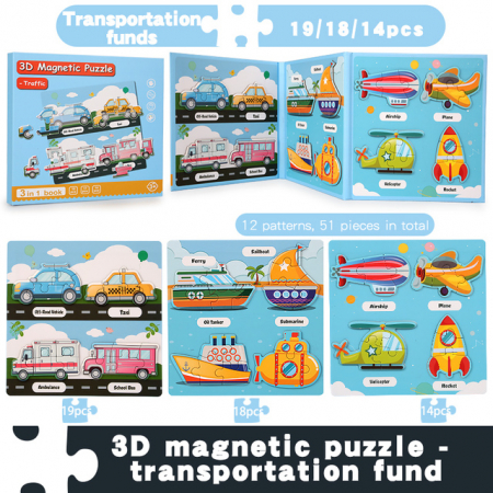 PROMOŢII - Carte Puzzle magnetic 3D 3 in 1 vehicule