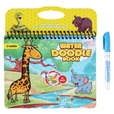 Cărţi de colorat - Carte reutilizabilă de colorat cu apă Doodle Water Book- ANIMALE ÎN JUNGLĂ 2