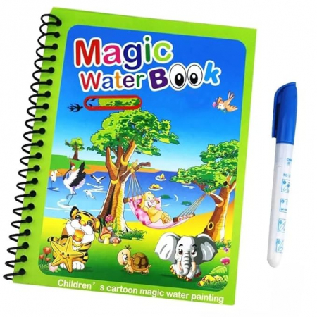 Cărţi de colorat - Carte reutilizabilă de colorat cu apă Magic Water Book- animale