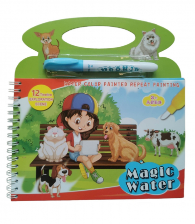 Cărţi de colorat - Carte reutilizabilă de colorat cu apă Magic Water Book- ANIMALE