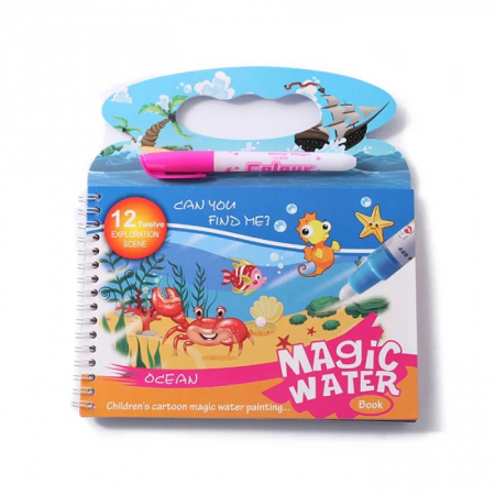 Cărţi de colorat - Carte reutilizabilă de colorat cu apă Magic Water Book- ANIMALE MARINE