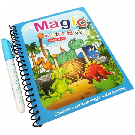 Cărţi de colorat - Carte reutilizabilă de colorat cu apă Magic Water Book- dinozauri
