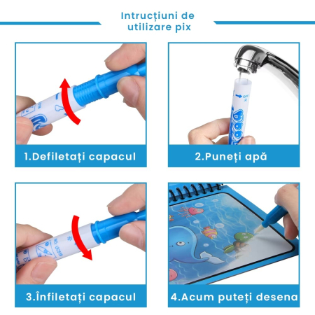 Carte reutilizabilă de colorat cu apă Magic Water Book dinozauri [4]