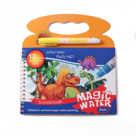 Cărţi de colorat - Carte reutilizabilă de colorat cu apă Magic Water Book- DINOZAURI