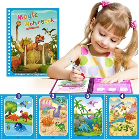 Carte reutilizabilă de colorat cu apă Magic Water Book- dinozauri [1]