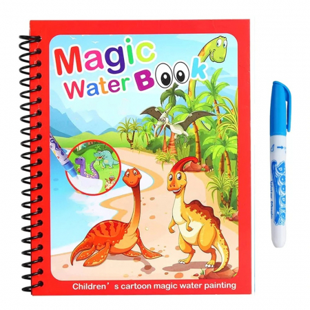 Cărţi de colorat - Carte reutilizabilă de colorat cu apă Magic Water Book- dinozauri