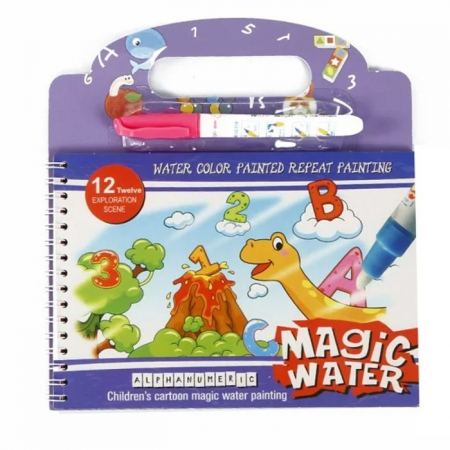 Cărţi de colorat - Carte reutilizabilă de colorat cu apă Magic Water Book- LITERE