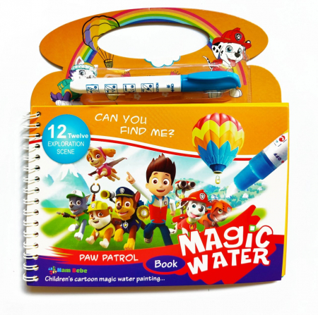 Cărţi de colorat - Carte reutilizabilă de colorat cu apă Magic Water Book- Patrula Catelusilor
