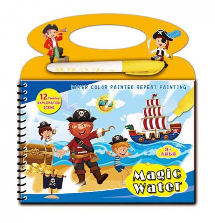 Cărţi de colorat - Carte reutilizabilă de colorat cu apă Magic Water Book- PIRATI