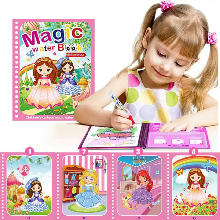 Cărţi de colorat - Carte reutilizabilă de colorat cu apă Magic Water Book- printese
