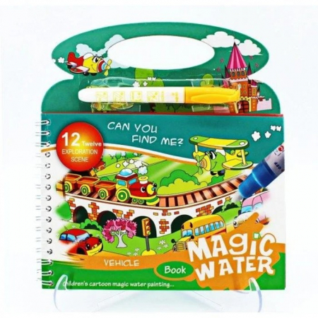 Cărţi de colorat - Carte reutilizabilă de colorat cu apă Magic Water Book- VEHICULE