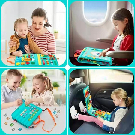 Carte senzoriala educativa Montessori pentru dezvoltarea abilitatilor motorii model calendar turquoise 4 pagini [4]