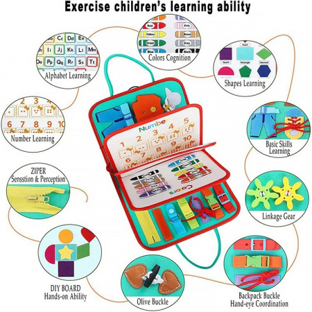 Carte senzoriala educativa Montessori pentru dezvoltarea abilitatilor motorii model Spatiu Cosmic albastru si rosu 8 pagini [7]