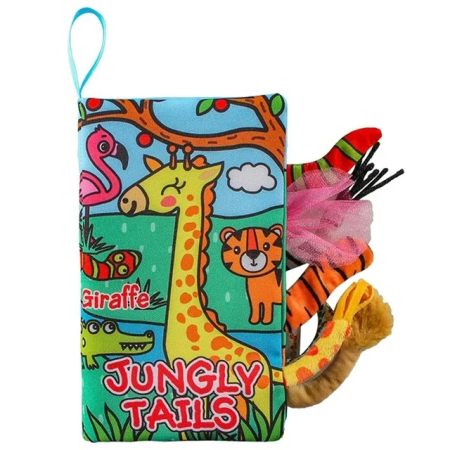 CĂRȚI - Carte textila senzoriala pentru bebelusi cu pagini fosnaitoare si zornaitoare model animale din jungla