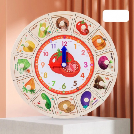 Jocuri Educative - Ceas din lemn de tip puzzle cu butoni diverse modele