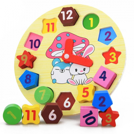 Jocuri Educative - Ceas puzzle din lemn Montessori DIGITAL GEOMETRY CLOCK