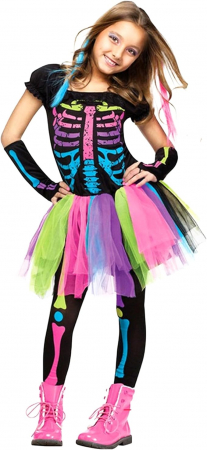 COSTUMATII TEMATICE - Costum Halloween Schelet multicolor fete marimea 6-7 ani