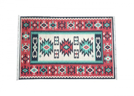 Covor moale antiderapant model traditional rosu caramiziu si motive colorate 120 x 180 cm [1]