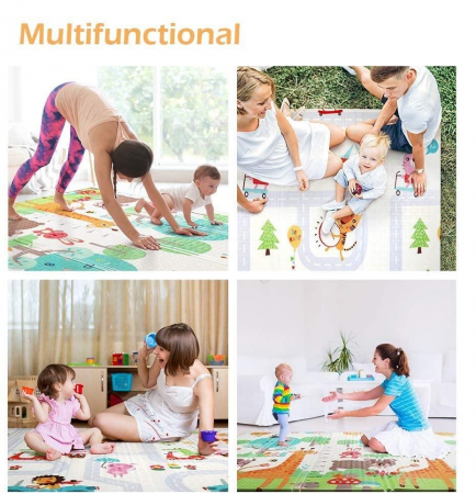 Covoraș de joacă pliabil din spumă cu 2 fețe. Dimensiune 150 cm x 200 cm x 1 cm model animale in padure [3]