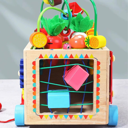 Cub Montessori din lemn pe roti cu activitati educative 18 luni+ [2]