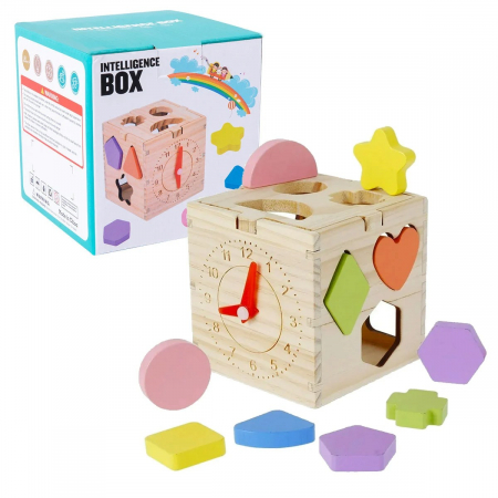 Jucării bebe - Cub sortator forme geometrice din lemn Intelligence box