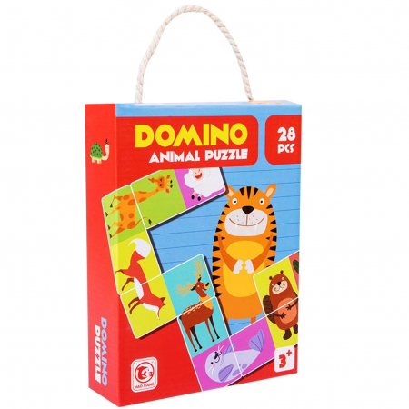 Jocuri de asociere si potrivire - Domino puzzle ANIMALE 28 piese
