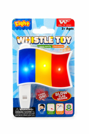 Jucării - Fluier cu lumini LED steagul Romaniei cu snur pentru agatat