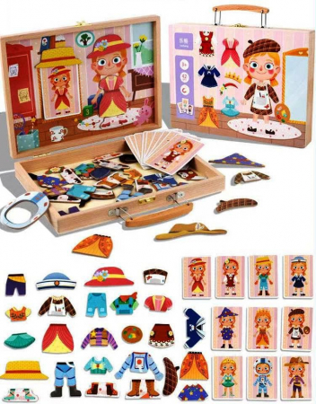 Jucării din lemn - Gentuţă din lemn cu puzzle magnetic ÎMBRACĂ FATA