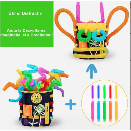 Ghiozdan Montessori cu activitati SENZORIALE albastru inchis 28X10X23 cm [2]