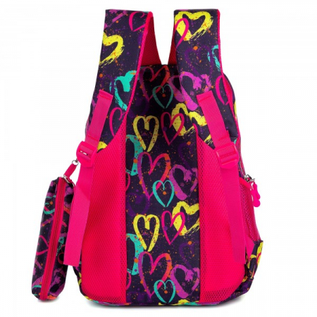 Ghiozdan scoala Mesco inimioare 4 compartimente si penar, Multicolor, 44 x 32 x 16 cm [1]