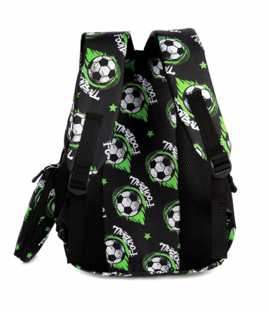 Ghiozdan scoala Mesco Mingi de fotbal, 4 compartimente si penar, Negru-Verde, 44 x 32 x 16 cm [1]