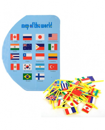 Harta lumii din lemn cu țări și steaguri [1]