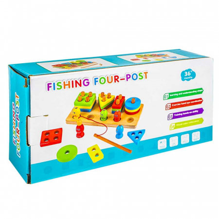 Joc 2 în 1 de tip Montessori - Sortator cu 4 forme geometrice şi pescuit magnetic - Fishing Four Post [1]